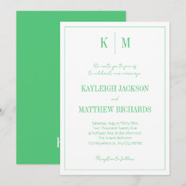 Elegante smaragdgroene monogram trouw kaart