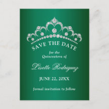 Elegante smaragdgroene Quinceanera Save The Date