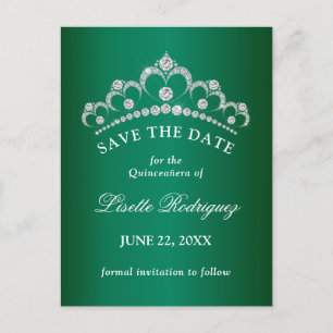 Elegante smaragdgroene Quinceanera Save The Date Briefkaart