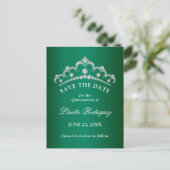 Elegante Smaragdgroene Quinceanera Save The Date Briefkaart (Staand voorkant)