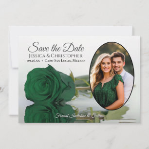 Elegante Smaragdgroene Roos Ovale Foto Bruiloft Save The Date