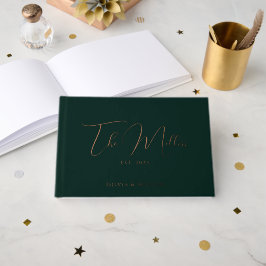 Elegante Smaragdgroene & Roze Gouden Trouwfolie Gastenboek