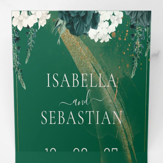 Elegante smaragdgroene Rozen alles in één bruiloft Drieluik Uitnodiging (Binnenzijde eerst)