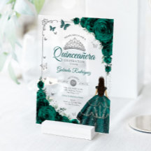 Elegante smaragdgroene rozen Zilver Quinceanera 