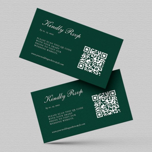 Elegante Smaragdgroene RSVP QR Code Bruiloft Informatiekaartje