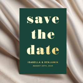 Elegante smaragdgroene save the date goud folie uitnodiging