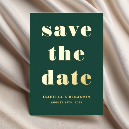 Elegante smaragdgroene save the date goud folie uitnodiging