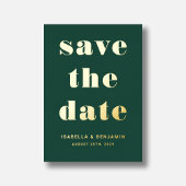 Elegante smaragdgroene save the date goud folie uitnodiging