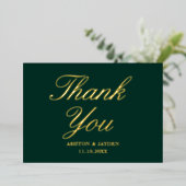 Elegante Smaragdgroene Trouw Dank Je Echt Goud Folie Uitnodiging (Staand Voorkant)