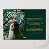 Elegante Smaragdgroene Trouw Dank Je Echt Goud Folie Uitnodiging (Achterkant)