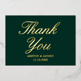 Elegante Smaragdgroene Trouw Dank Je Wel Echt Goud Folie Uitnodiging