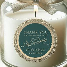 Elegante smaragdgroene trouwbedankje ronde sticker