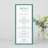 Elegante Smaragdgroene Trouwmenu Kaart (Staand voorkant)