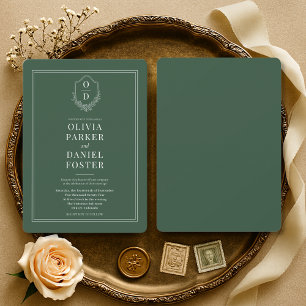 Elegante Smaragdgroene Wapen Wedding Kaart