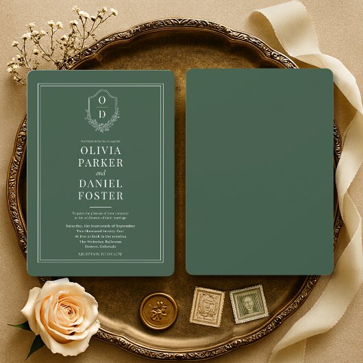 Elegante Smaragdgroene Wapen Wedding Kaart