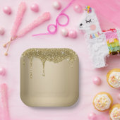 Elegante smeltende gouden glitterglans papieren bordje (Feest)