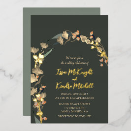 Elegante Smergroene Roest Huwelijksroosgoud  Folie Uitnodiging
