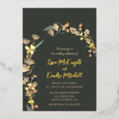 Elegante Smergroene Roest Huwelijksroosgoud  Folie Uitnodiging (Voorkant)