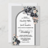 Elegante Smokey Zwart Bloemen Grijze Boog Bruiloft Kaart (Voorkant)