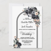 Elegante Smokey Zwart Bloemenboog Bruiloft Kaart (Voorkant)