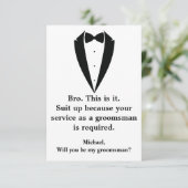 Elegante smoking minimale chique groomsman kaart (Staand voorkant)