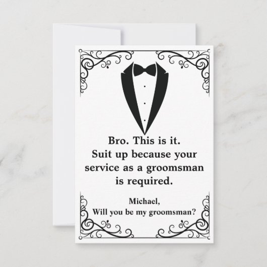 Elegante smoking minimale chique groomsman voorste kaart (Voorkant)