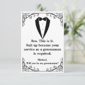 Elegante smoking minimale chique groomsman voorste kaart (Staand voorkant)