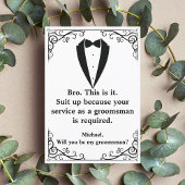 Elegante smoking minimale chique groomsman voorste kaart