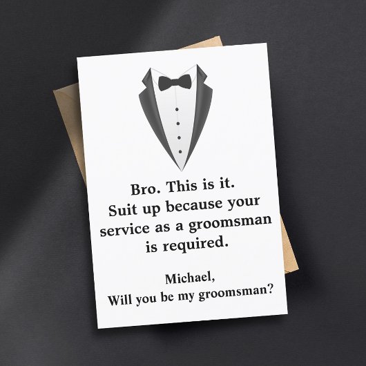 Elegante smoking minimale moderne groomsman kaart