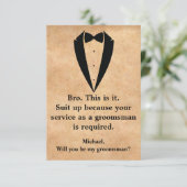 Elegante smoking minimale moderne groomsman kraft kaart (Staand voorkant)