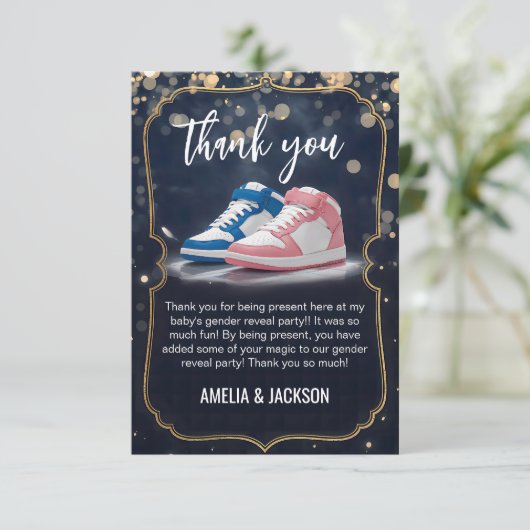 Elegante Sneaker Ball: een feest voor genderonthul Bedankkaart (Staand voorkant)