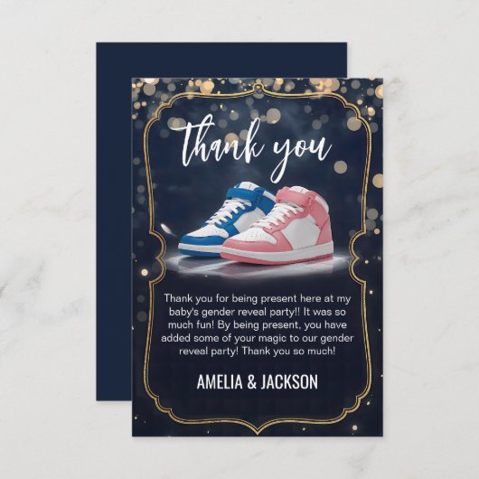 Elegante Sneaker Ball: een feest voor genderonthul Bedankkaart (Voorkant / Achterkant)