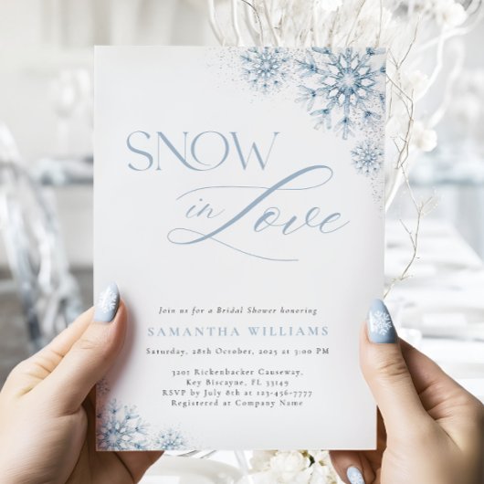 Elegante sneeuw in liefde bruids douche uitnodigin kaart
