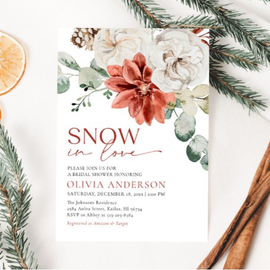 Elegante Sneeuw in Liefde Winter Rood Vrijgezellen Kaart