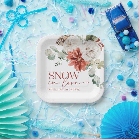 Elegante Sneeuw in Liefde Winter Rood Vrijgezellen Papieren Bordje (Feest)