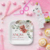 Elegante Sneeuw in Liefde Winter Rood Vrijgezellen Papieren Bordje (Feest)