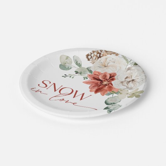 Elegante Sneeuw in Liefde Winter Rood Vrijgezellen Papieren Bordje (Gekanteld)