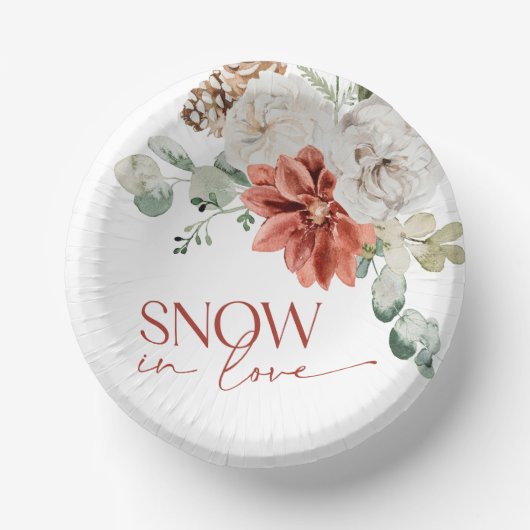 Elegante Sneeuw in Liefde Winter Rood Vrijgezellen Papieren Kommen (Voorkant)