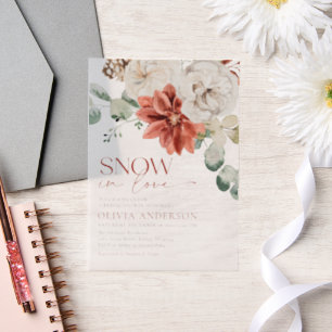 Elegante Sneeuw in Liefde Winter Rood Vrijgezellen Vellum Uitnodigingen