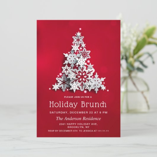 Elegante sneeuw kerstboom vakantie brunch kaart (Staand voorkant)