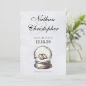 Elegante Sneeuw Wereldbol Trouwbanden Save The Date (Staand voorkant)