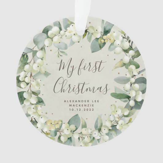 Elegante Sneeuwbes Baby's Eerste Kerst Foto Ornament (voorkant)