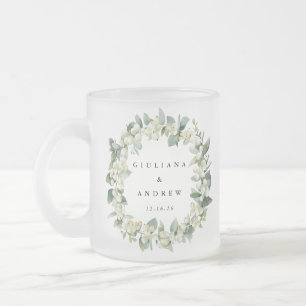 Elegante Sneeuwbes+Eucalyptus Krans Bruiloft Matglas Koffiemok