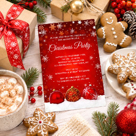 Elegante Sneeuwige Rode Kerstballen Kerstfeest Kaart
