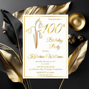Elegante sneeuwklokjes 100ste verjaardagsfeest Ges Folie Uitnodiging