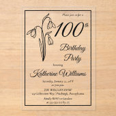 Elegante sneeuwklokjes 100ste verjaardagsfeestje acryl uitnodigingen (Voorkant)