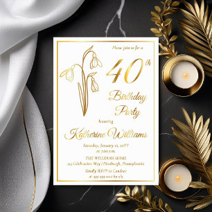 Elegante sneeuwklokjes 40e verjaardagsfeest gestem folie uitnodiging