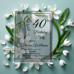 Elegante sneeuwklokjes 40e verjaardagsfeestje  acryl uitnodigingen
