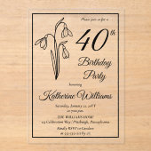 Elegante sneeuwklokjes 40ste verjaardagsfeestje acryl uitnodigingen (Voorkant)