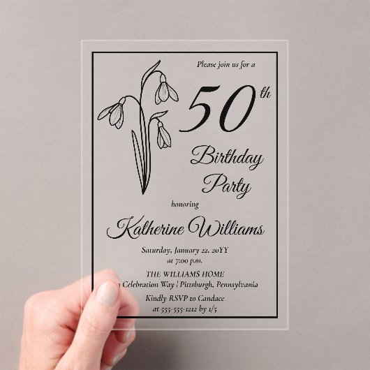 Elegante sneeuwklokjes 50ste verjaardagsfeestje acryl uitnodigingen (Insitu (Draagbaar))